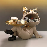 Resin Dog Statue Living Room Decor Dog Sculpture Table Tray Ornaments French Bulldog Figurine for Home Interior Desk Decoration