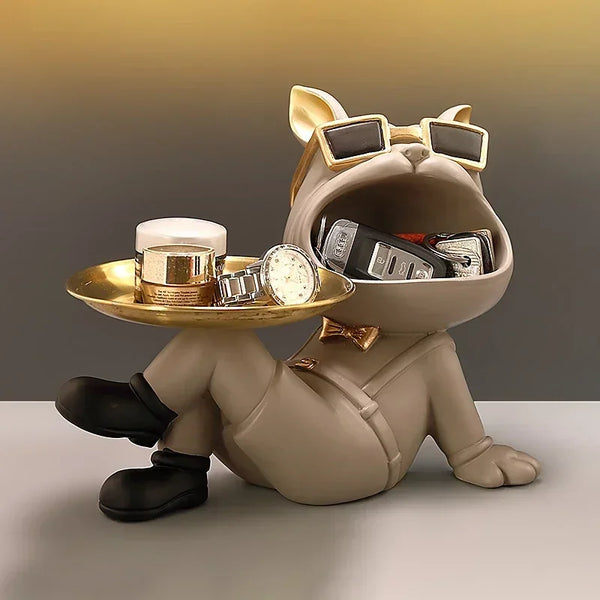 Resin Dog Statue Living Room Decor Dog Sculpture Table Tray Ornaments French Bulldog Figurine for Home Interior Desk Decoration