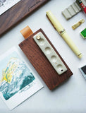 AOOKMIYA Handmade MINI Cute Walnut Wood  Folding Ceramic Color Palette Watercolor Ledger Leather Handle  AOOKMIYA.COM