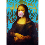 Abstract Funny Style Mona Lisa with Bubble Gum  Art Poster Canvas Painting Wall Print Picture for Living Room Home Decor Cuadros