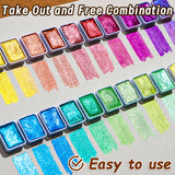 AOOKMIYA 72 Colors Metallic Watercolors with Intense Sparkle, Pearlescent Glitter Solid Pigment, Flash Iridescent Paints, Golden Slivery