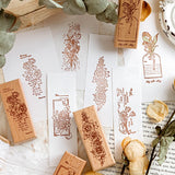 AOOKMIYA Wooden Stamp Ins Literary Retro Line Drawing Lily of The Valley Flower Handbook Diary Diy Printing Decoration Scrapbook Supplies