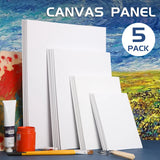 AOOKMIYA Canvas Panels for Painting 5pcs, 7x9/9x12/12x16/16x20in Blank White Boards for Acrylics,Oil,Gouache Tempera,for Hobbists,Adults