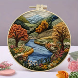 AOOKMIYA Beginners Hand Embroidery Kit - Mountain and Moon Landscape, Mixed Colors, Fabric Included - Perfect Handmade Gift