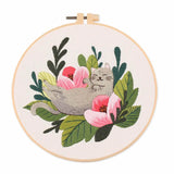 AOOKMIYA DIY Embroidery Kit Cat Plant Printed Pattern Beginner Cross Stitch Set Needlework Hoop Handmade Sewing Hobby Kits
