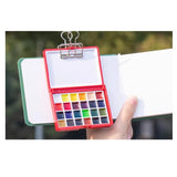 AOOKMIYA Schmincke Watercolor 24 Colors 0.5ML Portable Travel Watercolor Paint Box with Palette Artist's Painting Supplies