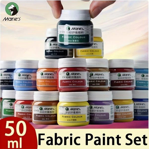 AOOKMIYA Marie's Fabric Paint 5 Bottles,50 ml/1.69oz,12 Different Colors,Vibrant,Permanent Textile Paint Kit for T-shirts,Shoes & Crafts.