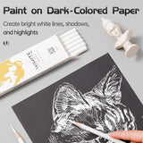AOOKMIYA Marie's 3/6/12pcs White Charcoal Pencils Set,Sketch Highlight Pencils for Drawing,Sketching,Shading,Blending for Adults,Students