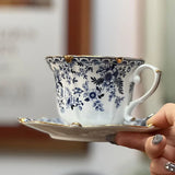 European Ceramic Blue and White Coffee Cup Butterfly Creative Blue and White Porcelain Mug Afternoon Camellia Flower Tea Cup New