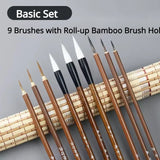 6/9/12/16Pcs Chinese Calligraphy Brushes Set with Roll-up Bamboo Brush Holder Sumi Painting Writing Kanji Art Watercolor Brush
