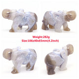 Elephant Statue Natural Gray Agate Geode Crystal Carved Reiki Healing Stone Animal Figurine Handicraft Home Decoration Ornaments