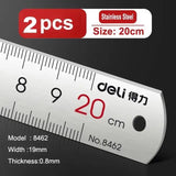 Deli Stainless Steel Ruler 15/20/30cm Metal Straight Ruler for Home School Precision Measuring Drawing Tool Supplies