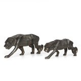 Handcrafted Black Aluminum Leopard Figurine Set Of 2 Modern Home Decor Animal Sculpture For Living Room Office Shelf Centerpiece