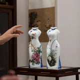 1PC Jade porcelain hand-painted cheongsam vase, retro decorative item, flower arrangement, Chinese ceramic handcrafted