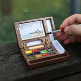 AOOKMIYA Empty Portable Watercolor Palette Set Walnut Magnetic Paint Box Travel Painting Sketching Portable Paint Tray Art Supplies