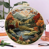 AOOKMIYA Beginners Hand Embroidery Kit - Mountain and Moon Landscape, Mixed Colors, Fabric Included - Perfect Handmade Gift