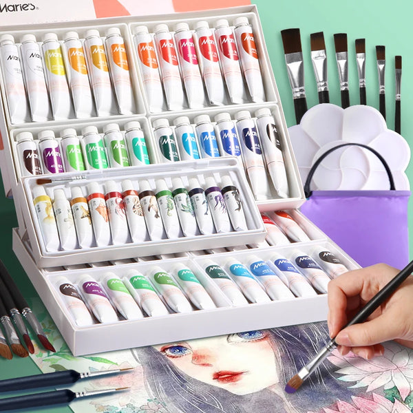 AOOKMIYA Marie's Gouache Paint Set,12/18/24/36 Colors x 12ml,0.4fl oz Tubes,Water-Based Pigment for Canvas,Crafts,Painting for Adults
