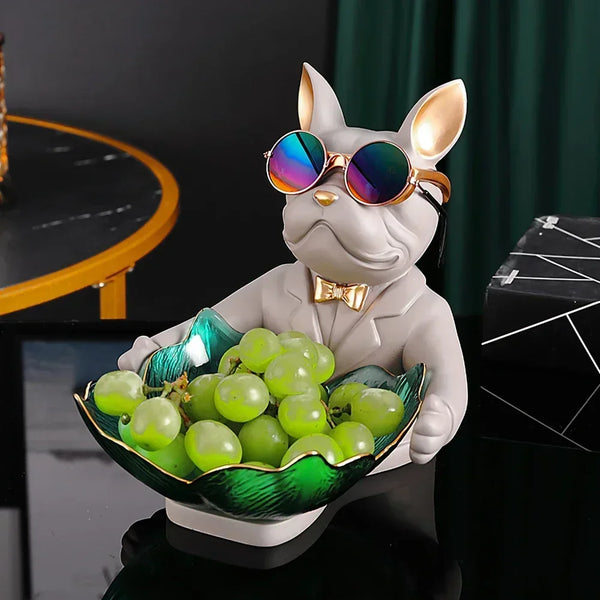 AOOKMIYA Resin Décor Dog Statue Butler with Glass Plate for Storage Table Live Room French Bulldog Ornaments Decorative Sculpture Craft