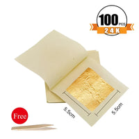 AOOKMIYA Gold Leaf Sheets Gold Flakes Foil 100pcs Practical 24K Gold In Craft Paper Arts Decoration Wall Handicrafts Gilding