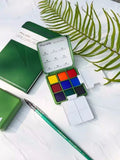 Mini Travel Watercolor Paint Set Portable Box Solid Watercolor Pigment 9-color Set Travel Sketching Painting Tool Set