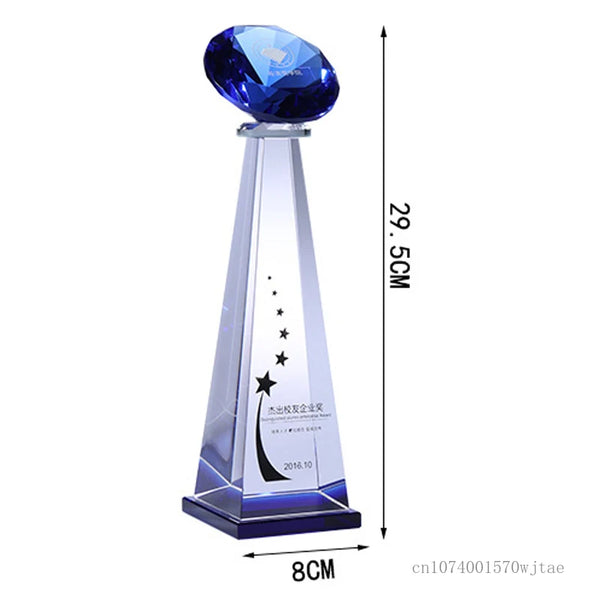 AOOKMIYA Customized Colorful Diamond Crystal Trophy, Souvenir Glass Craft, Sports Events Awards Champions, Home Decoration, 29cm, 1Pc
