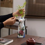 1PC Jade porcelain hand-painted cheongsam vase, retro decorative item, flower arrangement, Chinese ceramic handcrafted