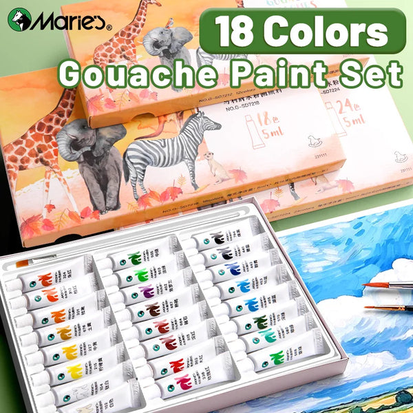 AOOKMIYA Marie's Gouache Paint Set,18 Colors & 1pc Paintbrush for Canvas, Paper, DIY Projects, Painting for Adults(5ml Each Tube)