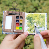 AOOKMIYA Portable Travel Watercolor Set Schmincke Watercolor 8 Colors Mini Walnut Paint Box Sketchbook Student Outing Art Supplies
