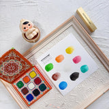 AOOKMIYA 9 Colors Lotus Carved Solid Watercolor Pigment Portable Travel Pack Opaque Watercolor Nail Art and Painting Supplies
