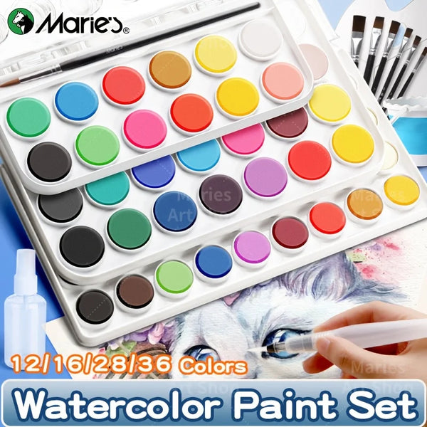 AOOKMIYA Marie's Watercolor Paint Set in 12/16/28/36 Colors with a Paint Brush for Painting,Writing for Adults, Artists, Students
