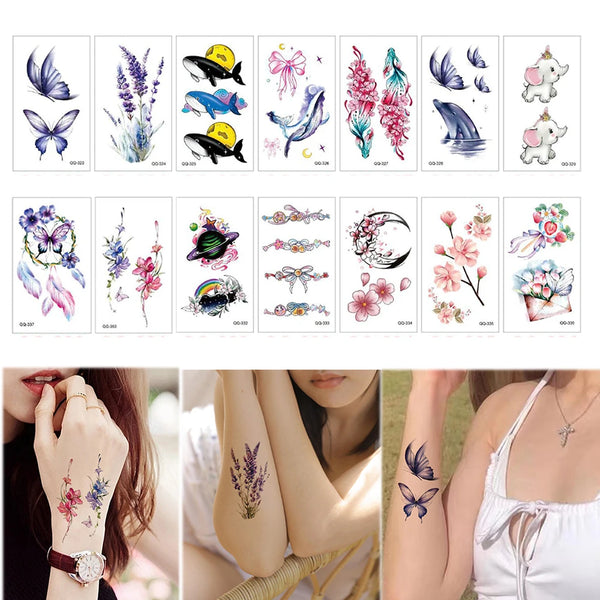 AOOKMIYA Small Waterproof Temporary Tattoo Sticker Colorful Leaf Flower Elephant Dolphin  Art Wrist Neck Women Kids Fake Mini Tatoo