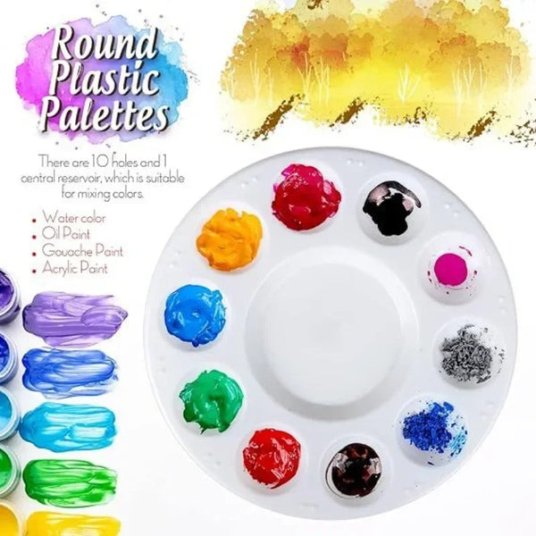 AOOKMIYA 1pc White Round Plastic Paint Tray Easy-Clean Sturdy Palettes for School Projects Art Classes Craft DIY Art Painting Palettes  AOOKMIYA.COM