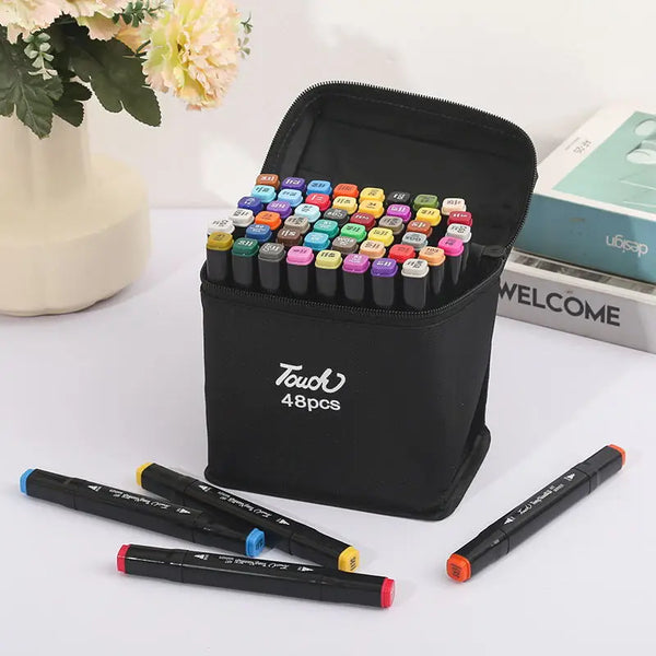 AOOKMIYA 24/48/80 Colors Oily Art Marker Pen Set for Draw Double Headed Sketching Oily Tip Based Markers Graffiti Manga School Art Suppli