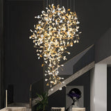 Large Ginko Leaf Chandeliers High Ceiling Staircase Ceramics Leaf Pendant Hanging Chandelier for Vila Lobby Luxury Living Room
