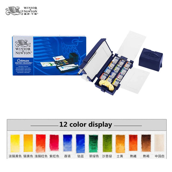 AOOKMIYA Winsor & Newton Field Box Watercolor Travel Set 12 Colors Half Pans For Outdoor Water Color Solid Pigment Painting Art Supplies  AOOKMIYA.COM