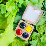 AOOKMIYA Portable Travel Wooden Handmade 4 Grid Watercolor Paint Palette Oil Paints Tray Box Empty Box Mini Black Walnut Paint Box