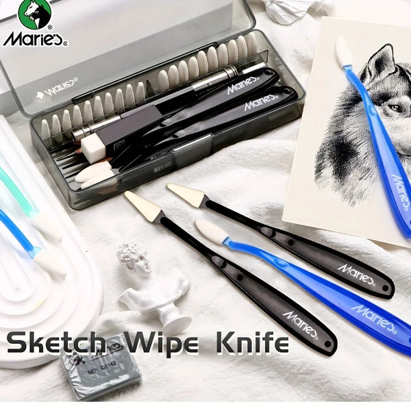 AOOKMIYA Marie's 23pcs Art Sketch Wipe Knife with Box,Rubbing Blending Brush,Smearing Tool for Sketching,Drawing,Mixing for Adults,Artist