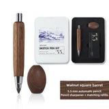 New 5.5x5.6mm Automatic Pencil Imported Movement Architectural Drawing Sketching Core Sharpener Walnut Wood Carbon Rod Set