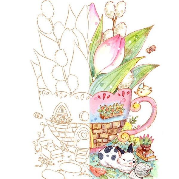 AOOKMIYA 100% Cotton 200g Watercolor Paper Coloring Line Drawing Cute Rabbit/cat Blank Manuscript Coloring Drawing Paper Art Supplies