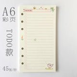 A6 Notebook Inside page 6 Ring Journal Spiral Replacement Journal Cute Note Book Weekly Grid Blank Diary Paper free shipping