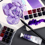 AOOKMIYA Purple Series White Night Watercolor Paint Packed 0.5/1ML12 Color Portable Watercolor Box Master Painting Art Supplies
