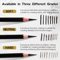AOOKMIYA 12pcs Marie's Charcoal Pencils Set for Drawing, Sketching,Shading,for Artists,Professional - Soft Medium and Hard Tips Blending
