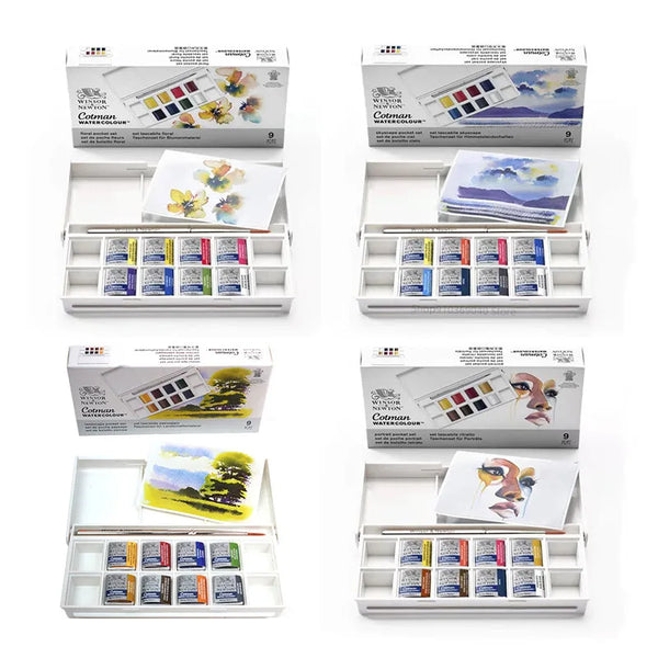 AOOKMIYA Winsor & Newton Govin 8-Color Solid Watercolor Pocket Set Sky/Floral/Portrait/Landscape Portable Travel Painting Art Supplies