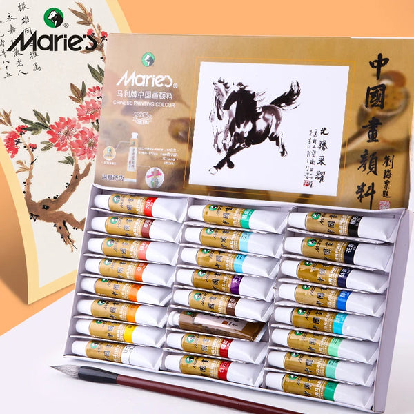 AOOKMIYA Marie's Chinese Painting Pigment 12/24/36 Colors 5ml/Tube,Watercolor Sumi Painting for Adults,Gift for Thanksgiving&Christmas