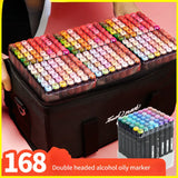 AOOKMIYA 168 Color Double Head Alcohol Oily Marker Double Black Bag Set Base Student Animation Clothing Design Brush Art Stationery