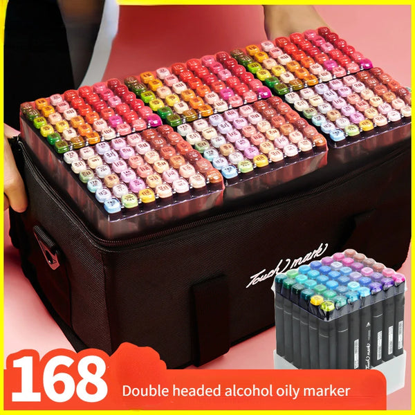 AOOKMIYA 168 Color Double Head Alcohol Oily Marker Double Black Bag Set Base Student Animation Clothing Design Brush Art Stationery
