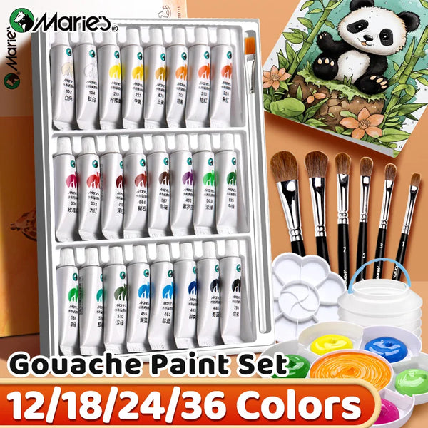 AOOKMIYA Marie's 12/18/24/36 Colors 5ml/Tube Artist Grade Gouache Paint Set with 1pc Paintbrush for Canvas,DIY Projects,Paper,Crafts
