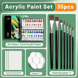 AOOKMIYA Professional Acrylic Paint Set - 23/29/35/47 pcs , 12/18/24/36 Colors 12ml/0.41floz Colors Tubes Kit for DlY,Rock,Wood,Ceramic