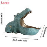 Resin Hippo Statue Sculpture Figurine Key Candy Storage Ornaments Container Decoration Home Table Decoration Accessories Gift