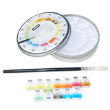 AOOKMIYA French Pebeo Solid Watercolor Paint 12/24 Colors Tin Box Set Comes with Palette Artist Travel Portable Painting Art Supplies